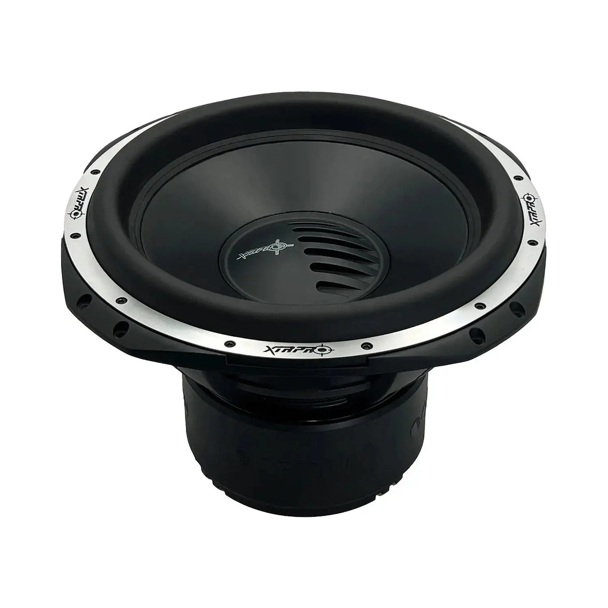 15-inch subwoofer woofer with black frame and silver edge ring