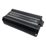 Orion XTRPRO4.1K amplifier angled view, black heatsink fins and rear mounting screws
