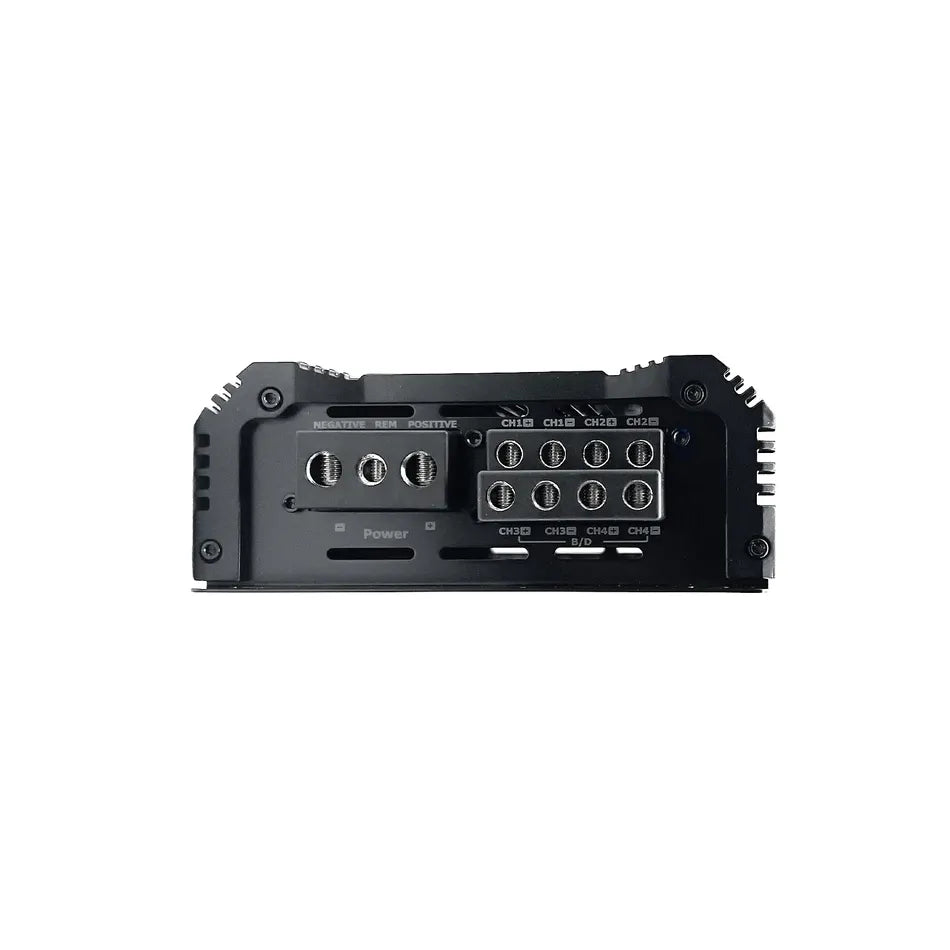 Orion XTRPRO4.1K amplifier rear panel with RCA inputs and control knobs