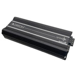 Orion XTRPRO 4-channel car amplifier, black finned housing angled view