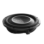 12-inch black subwoofer top view with centered speaker grille and logo