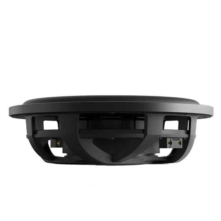 12-inch subwoofer rear view with exposed terminals and mounting cutouts