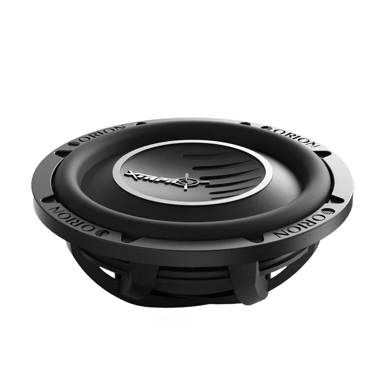 10-inch DVC subwoofer driver top view, black basket and silver center label