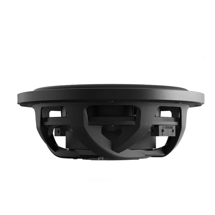 10-inch DVC subwoofer driver back view, black frame and mounting cutouts