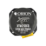 Orion XTW250FD 4.5" super tweeter face with mounting ring and yellow lead