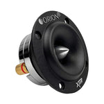 Angle view of black Orion bullet tweeter speaker with gold terminal connector