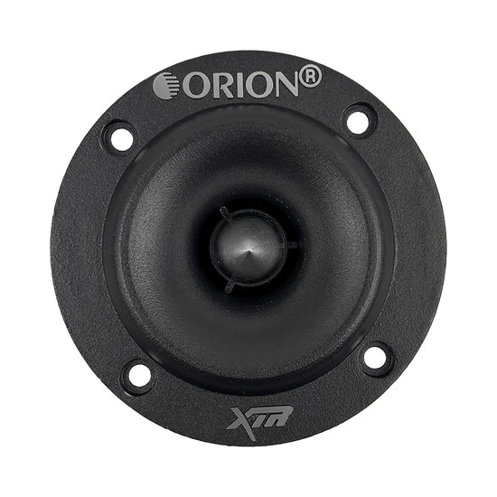 Black Orion bullet tweeter speaker with mounting holes and XTR logo on the face