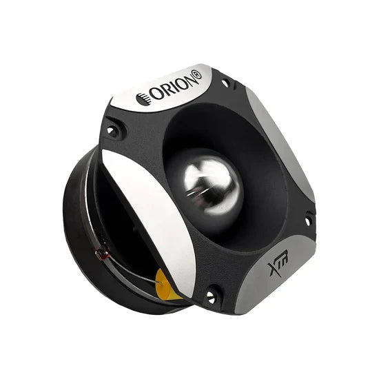 ORION XTR super bullet tweeter angled view, black housing with mounting screws