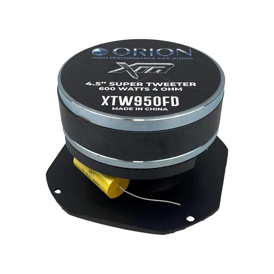 Black tweeter with ORION label showing XTW950FD and mounting base