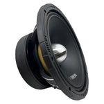 Black Orion 10-inch midrange speaker shown from side, with silver dust cap