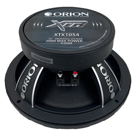 Bullet midrange speaker top plate with Orion logo and XTX1054 label