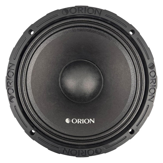 10 in midrange speaker driver with black dust cap and Orion logo