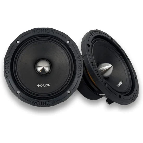 Black 6.5" midrange speaker with metal dust cap and ORION logo, front view