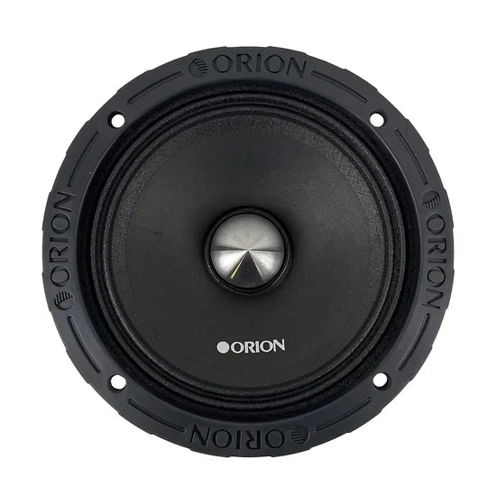 Black 6.5-inch midrange speaker front with silver dome and ORION label