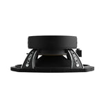 Black 6x9 midrange speaker basket with mounting tabs, underside side profile