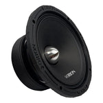 Black Orion 8-inch midrange speaker with silver bullet dome, angled view
