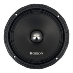 Black 8-inch midrange speaker with ORION branding and silver center dome