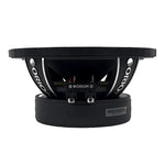 Black Orion 8-inch midrange speaker showing rear terminals and metal mounting frame