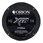 Black midrange speaker with ORION logo, XTX badge, and silver dome cone