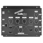 Black Audiopipe 3-way electronic crossover with front panel knobs and frequency controls