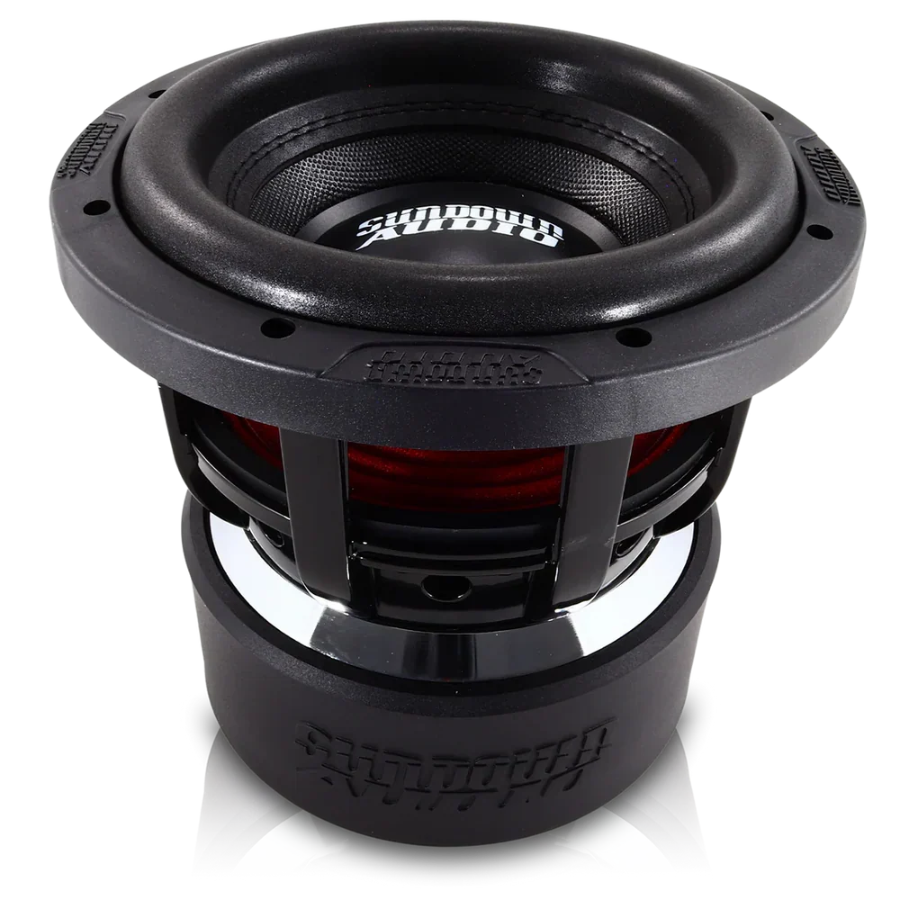 Black 8-inch Sundown Audio subwoofer driver, front view