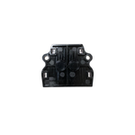 Black plastic distribution block base with mounting posts, underside view.