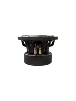 Black 8-inch subwoofer showing rear terminal wiring and mounting frame