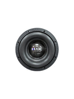 8-inch car subwoofer, black cone with screws, front view