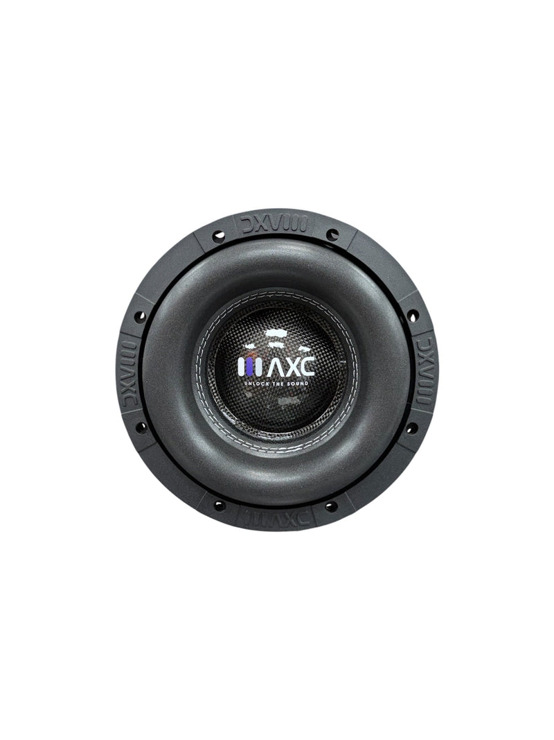 8-inch car subwoofer, black cone with screws, front view