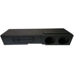 Dual 8-inch subwoofer enclosure with two round ports on black textured housing