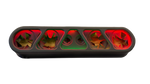 Speaker rack enclosure with beauty panel and red LED-lit speaker faces, gray housing