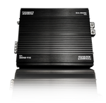 Sundown Audio mono amplifier, black ribbed chassis with side mounting hardware