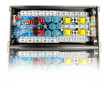 Sundown Audio mono amplifier with open chassis showing blue circuit board and coils