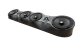 Black speaker bar angled view with multiple round speaker grilles
