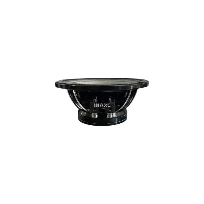 6.5 inch midrange speaker viewed from above, black basket and cone