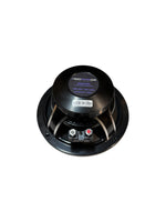 6.5 inch midrange speaker rear with terminals, black frame, and label