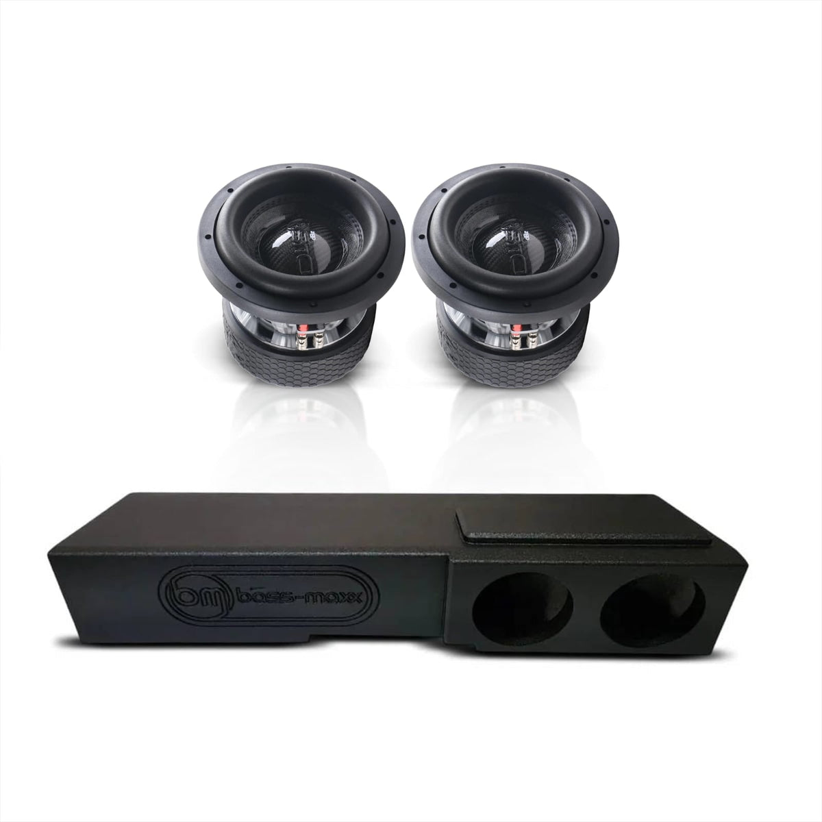 Down4Sound dual 8-inch subwoofer box with two black drivers and twin port openings