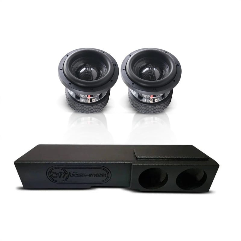 Down4Sound dual 8-inch subwoofer box with two black drivers and twin port openings