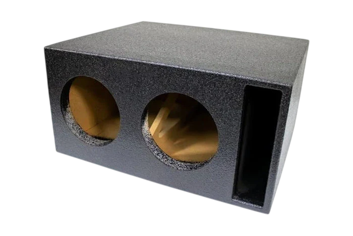 Dual 8-inch ported subwoofer enclosure with two circular speaker openings