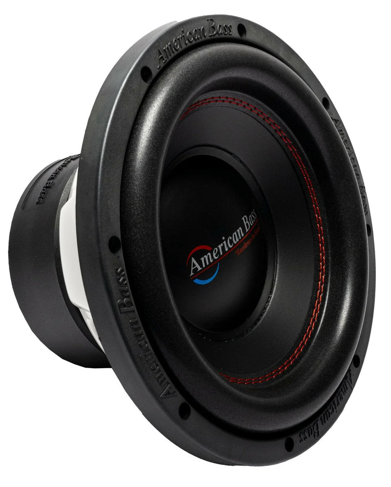 10-inch car subwoofer speaker with black cone and red stitched surround