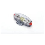 Inline automotive fuse holder with clear housing and red end caps