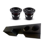 Dual 8-inch subwoofer box with two black drivers and round port cutouts