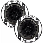 Pair of ORION bullet tweeters with black hex grille and silver-rim mounts, front view
