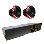 Dual 8-inch subwoofer combo with gray ported enclosure and two red/black drivers