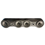 Bar-style car audio speaker array with six circular speaker drivers