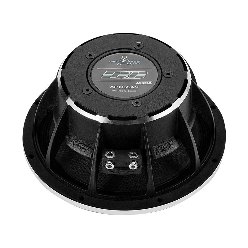 Black 6.5-inch woofer driver top view with mounting hardware and plate