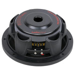 10-inch subwoofer interior view with wiring terminals and black cone surround