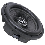 Black 12-inch shallow-mount subwoofer with Ap logo on textured cone