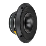 Black compression horn midrange speaker with mesh grille and round cone