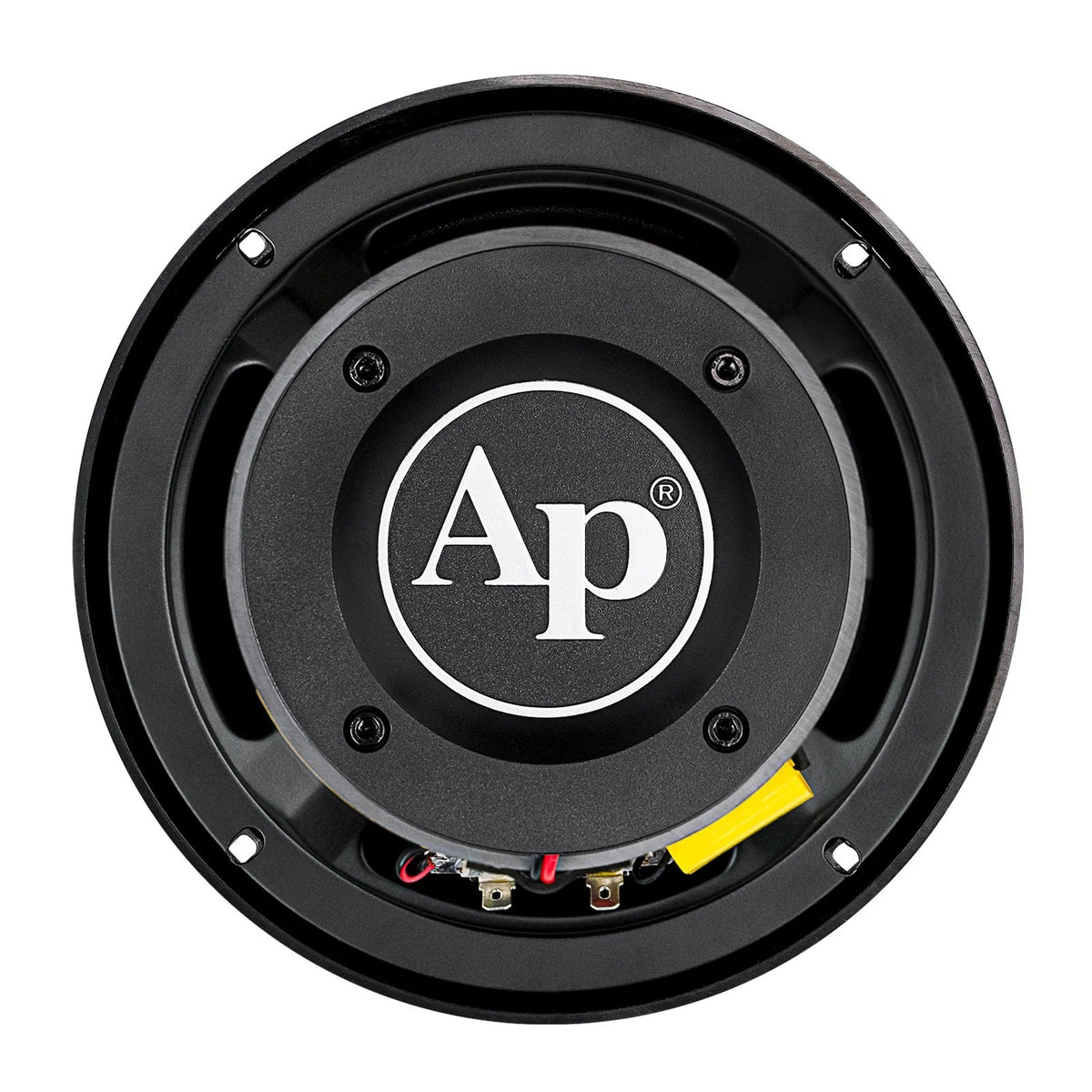 Black compression horn midrange speaker rear with Ap logo and terminals